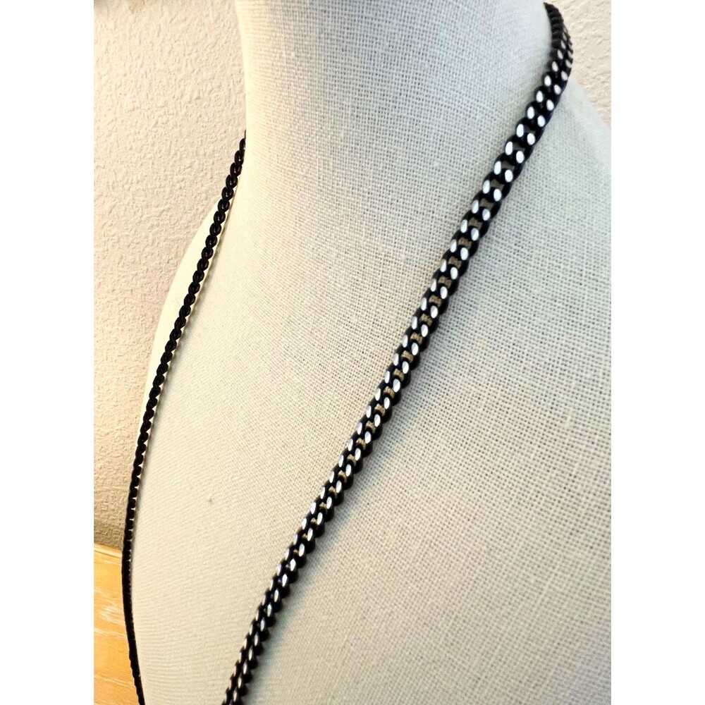 Black Silver Tone Metal Cuban Link Chain Necklace